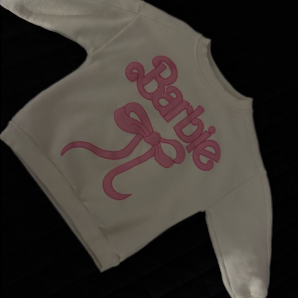 Zara toddler Barbie White Sweatshirt with Pink Logo